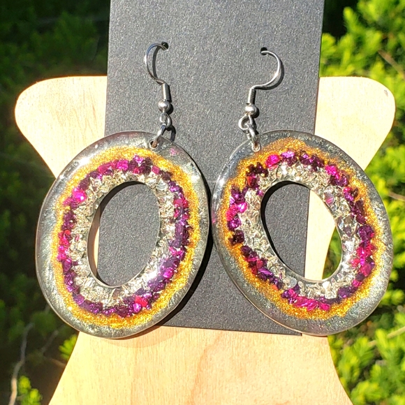 Jewelry - CUSTOM OFFERED/Geode Earrings/Resin/Stainless Steel Hook/Handmade/Geode Inspired